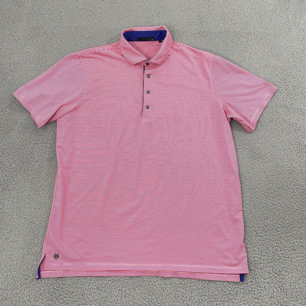 Greyson Golf Polo Men XL Pink Striped Performance Stretch Short Sleeve Shirt
